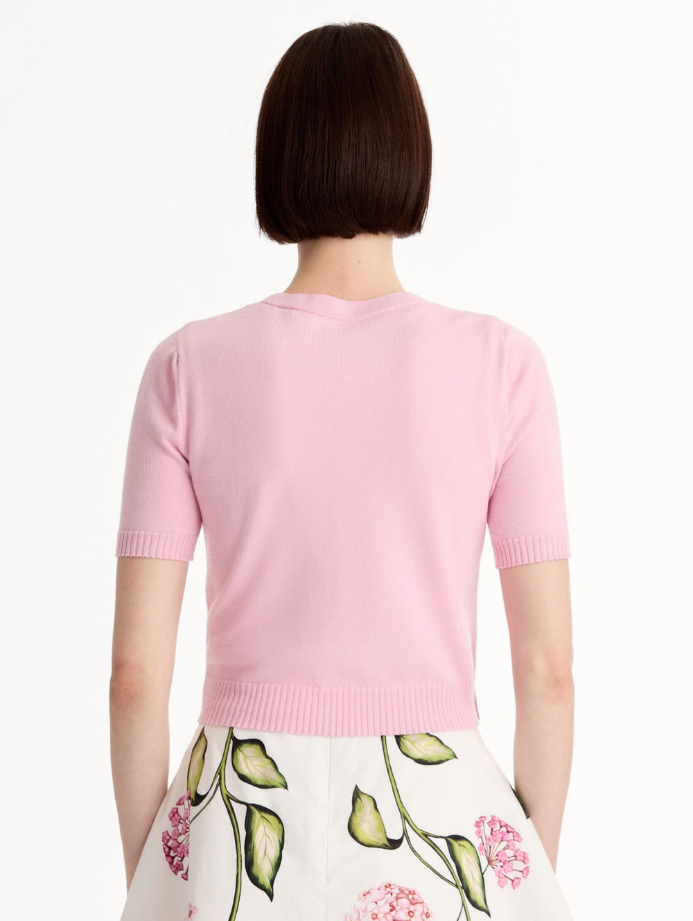 Oscar de la Renta Floral Button Cropped Cardigan