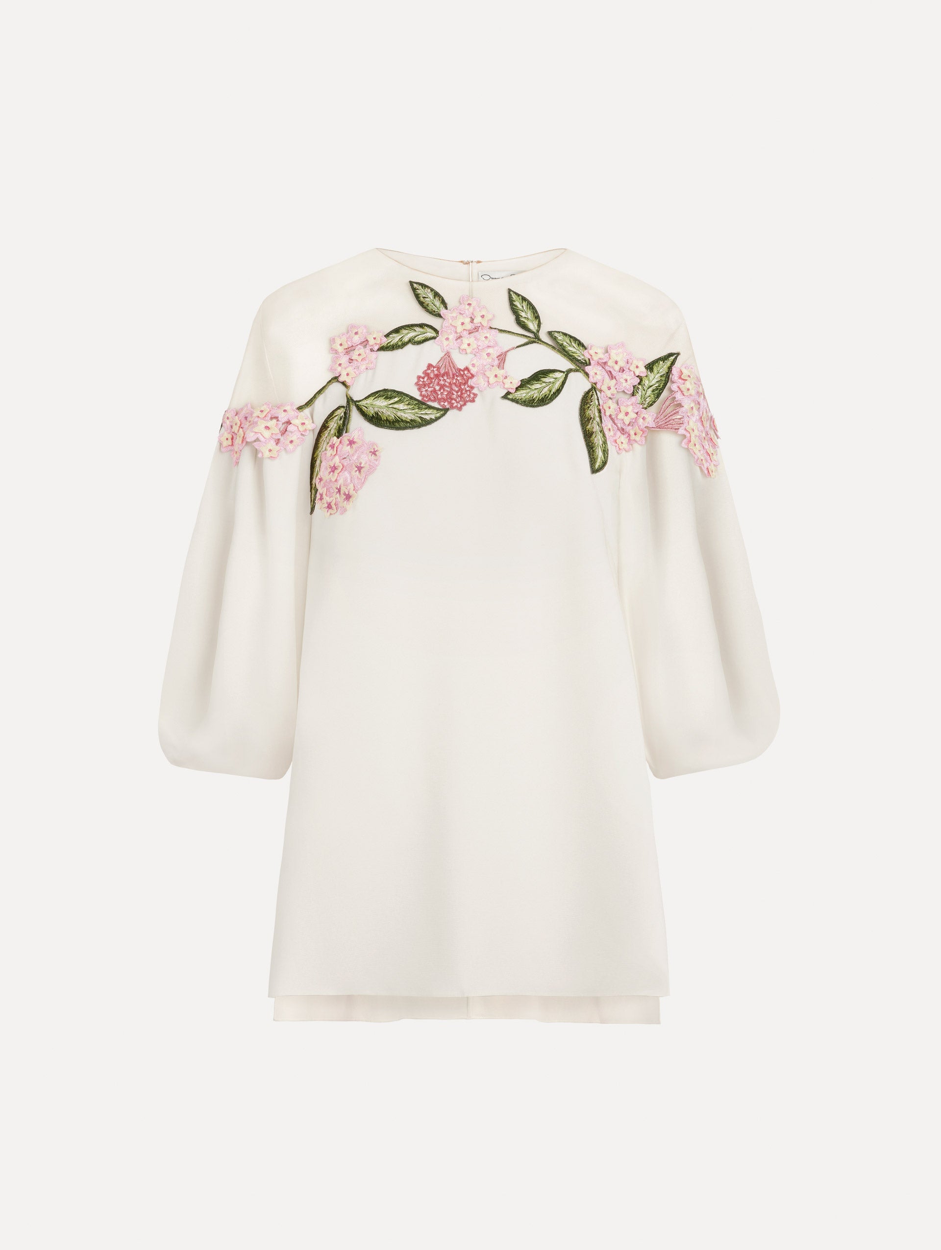 Oscar de la Renta Porcelain Flower Embroidered Illusion Blouse