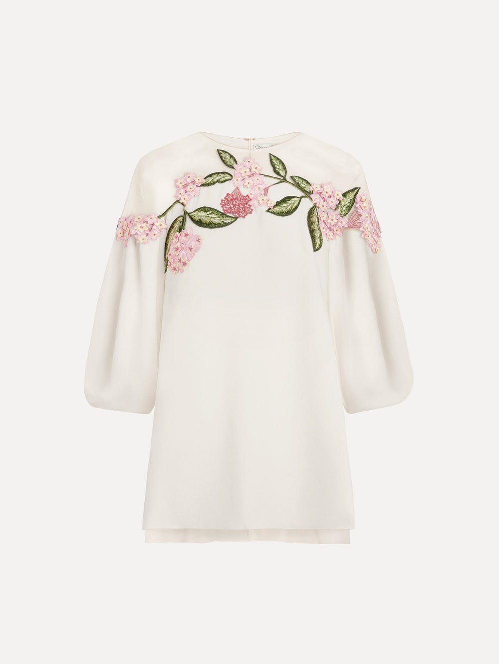 Oscar de la Renta Porcelain Flower Embroidered Illusion Blouse