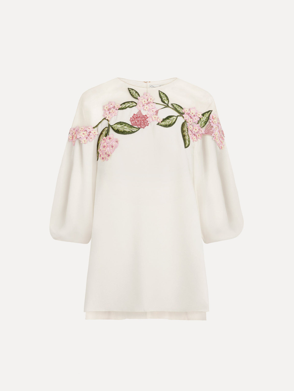 Oscar de la Renta Porcelain Flower Embroidered Illusion Blouse