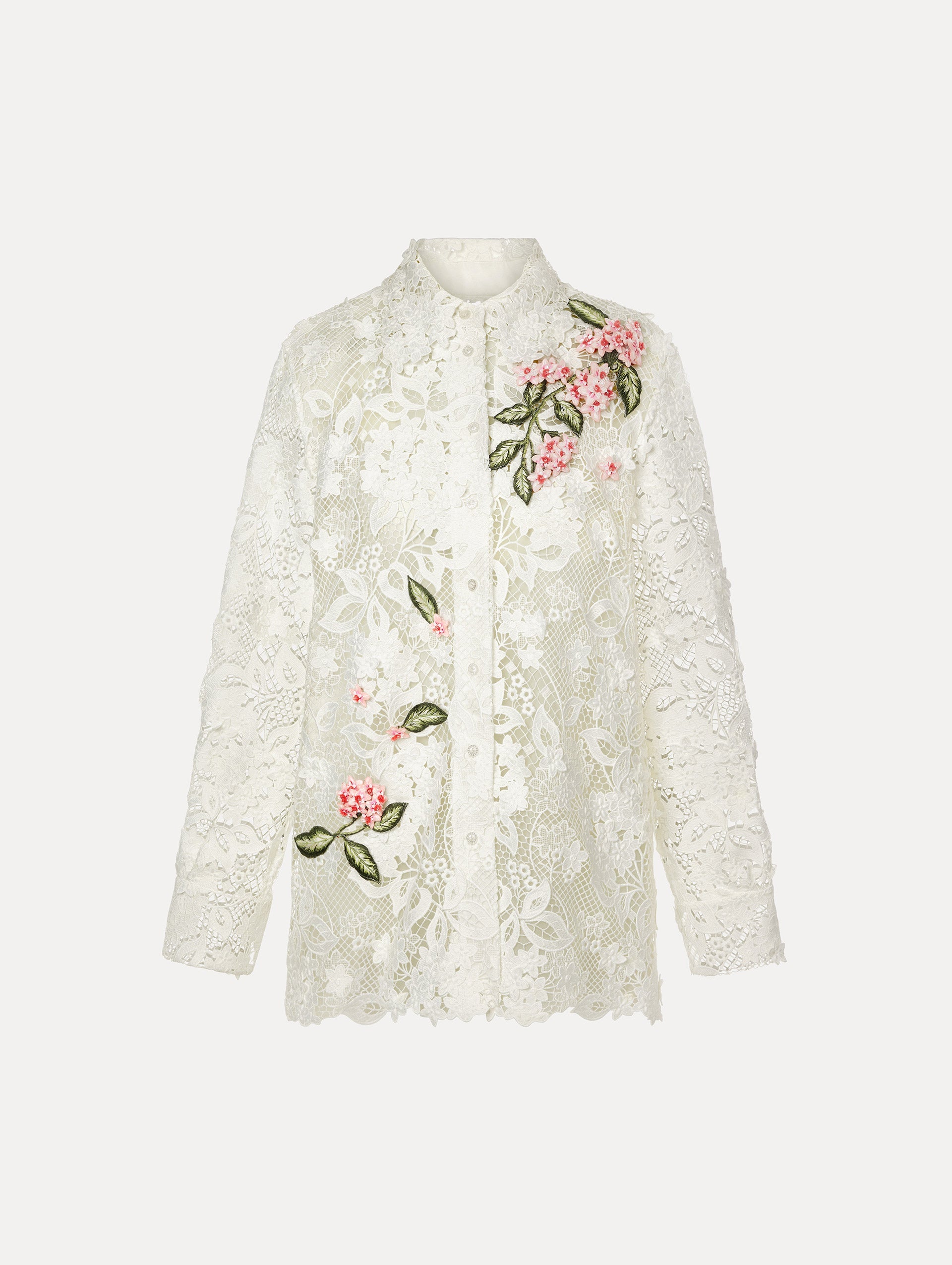 Oscar de la Renta Porcelain Flower Guipure Blouse