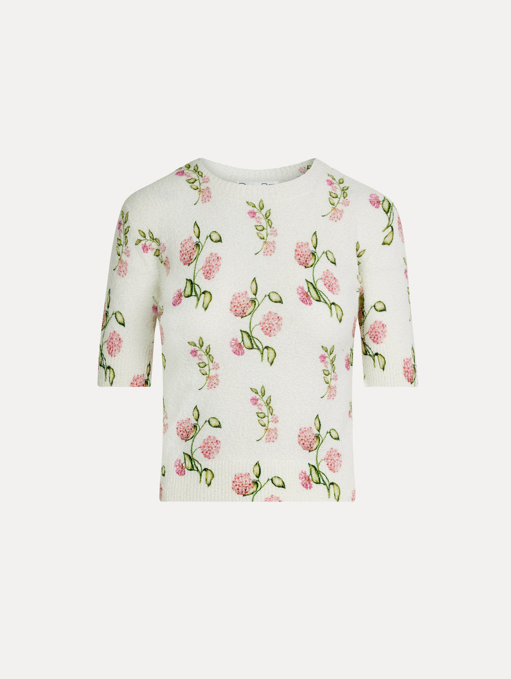 Oscar de la Renta Porcelain Flower-Printed Embroidered Pullover
