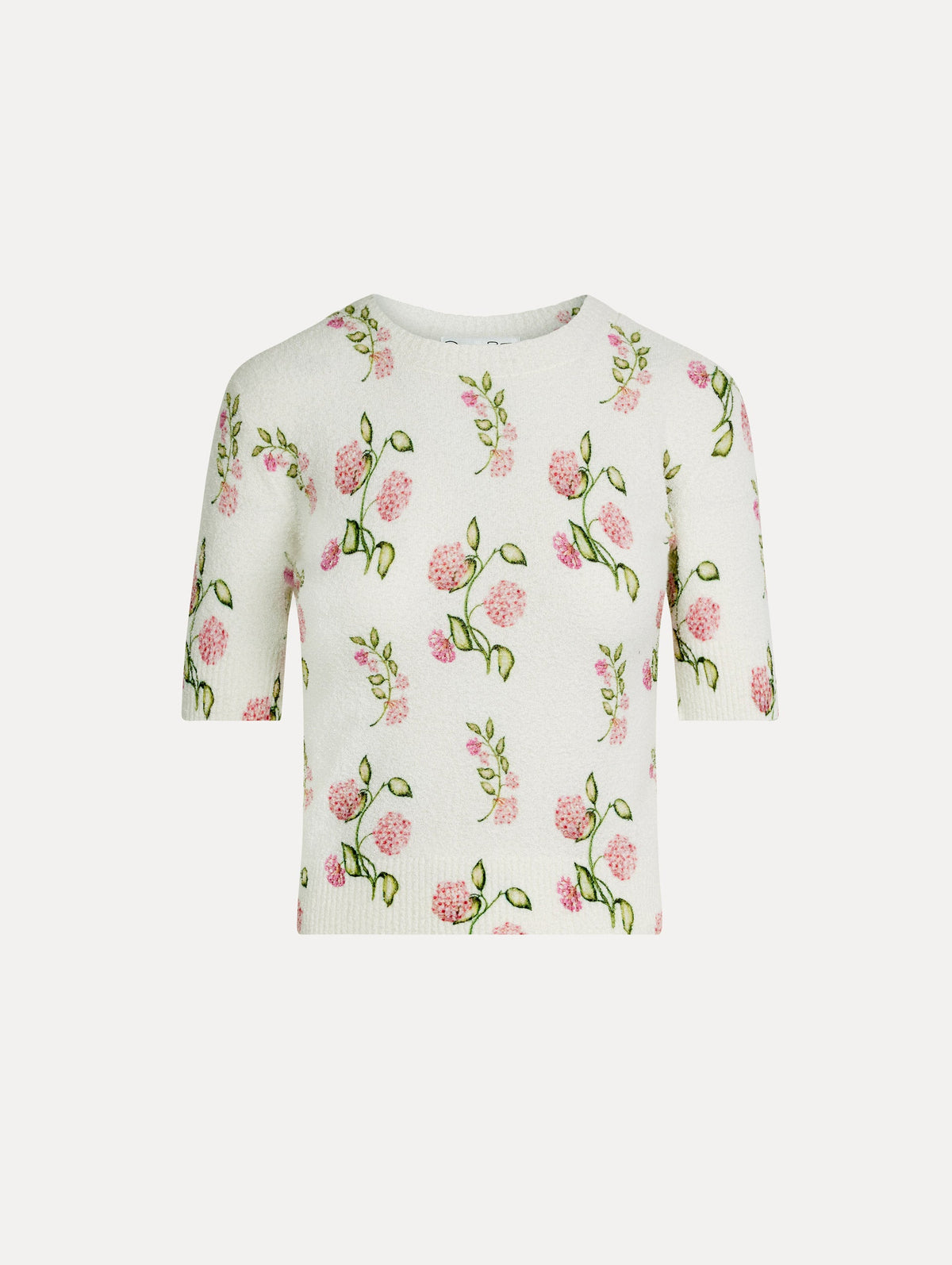 Oscar de la Renta Porcelain Flower-Printed Embroidered Pullover