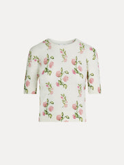 Oscar de la Renta Porcelain Flower-Printed Embroidered Pullover