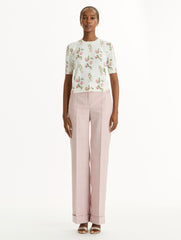 Oscar de la Renta Porcelain Flower-Printed Embroidered Pullover
