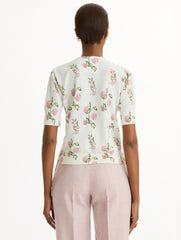 Oscar de la Renta Porcelain Flower-Printed Embroidered Pullover