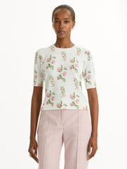 Oscar de la Renta Porcelain Flower-Printed Embroidered Pullover