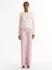 Oscar de la Renta Porcelain Flower Sequin Embroidered Pullover