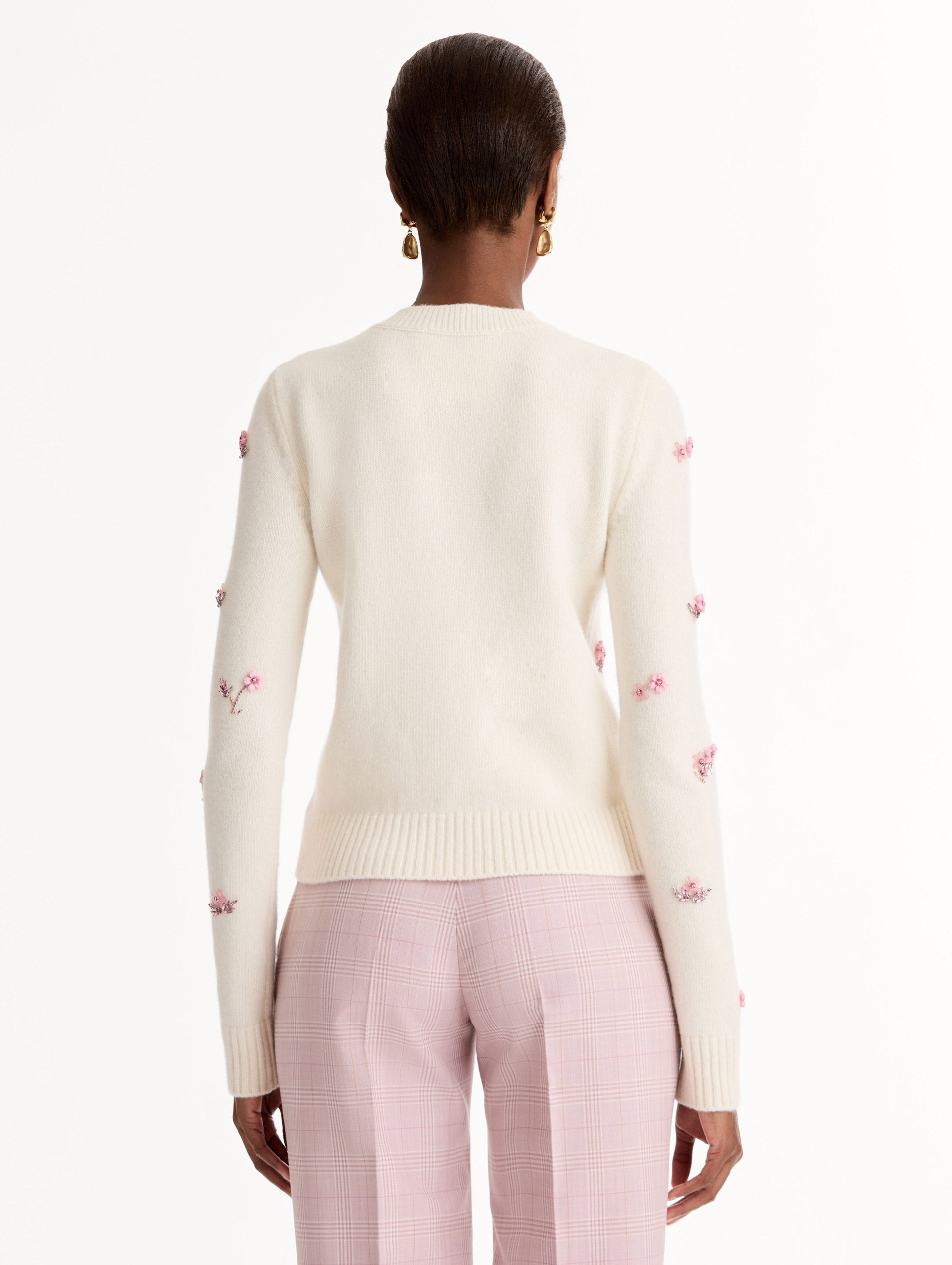 Oscar de la Renta Porcelain Flower Sequin Embroidered Pullover