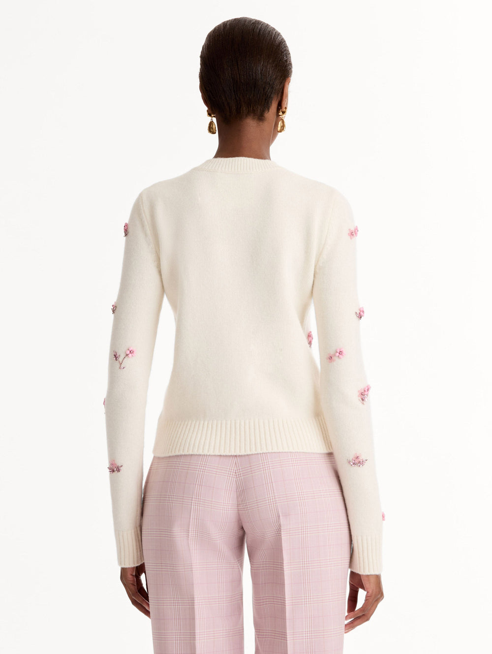 Oscar de la Renta Porcelain Flower Sequin Embroidered Pullover