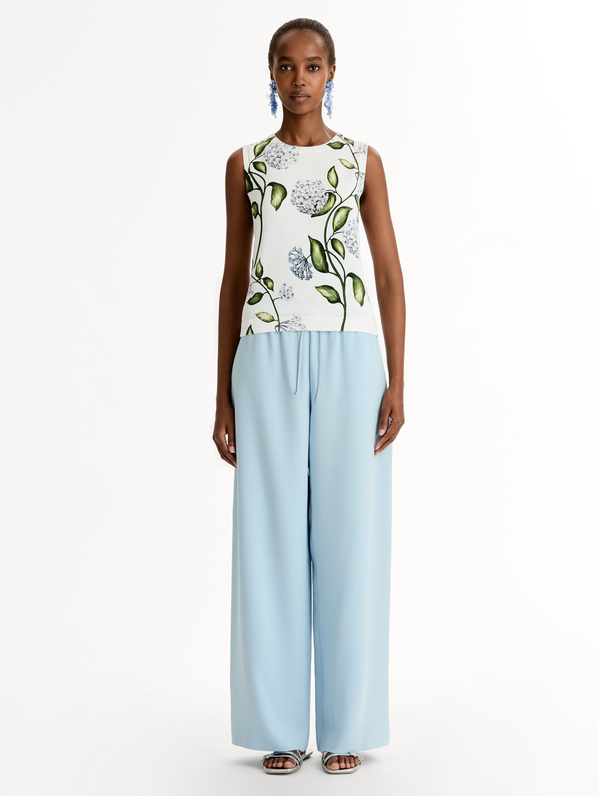 Oscar de la Renta Porcelain Flower-Printed Tank