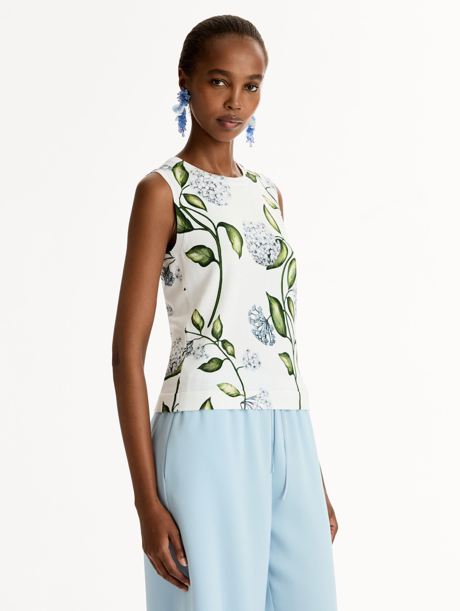 Oscar de la Renta Porcelain Flower-Printed Tank