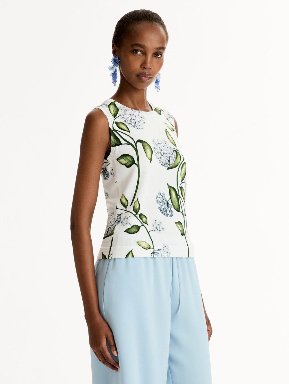 Oscar de la Renta Porcelain Flower-Printed Tank