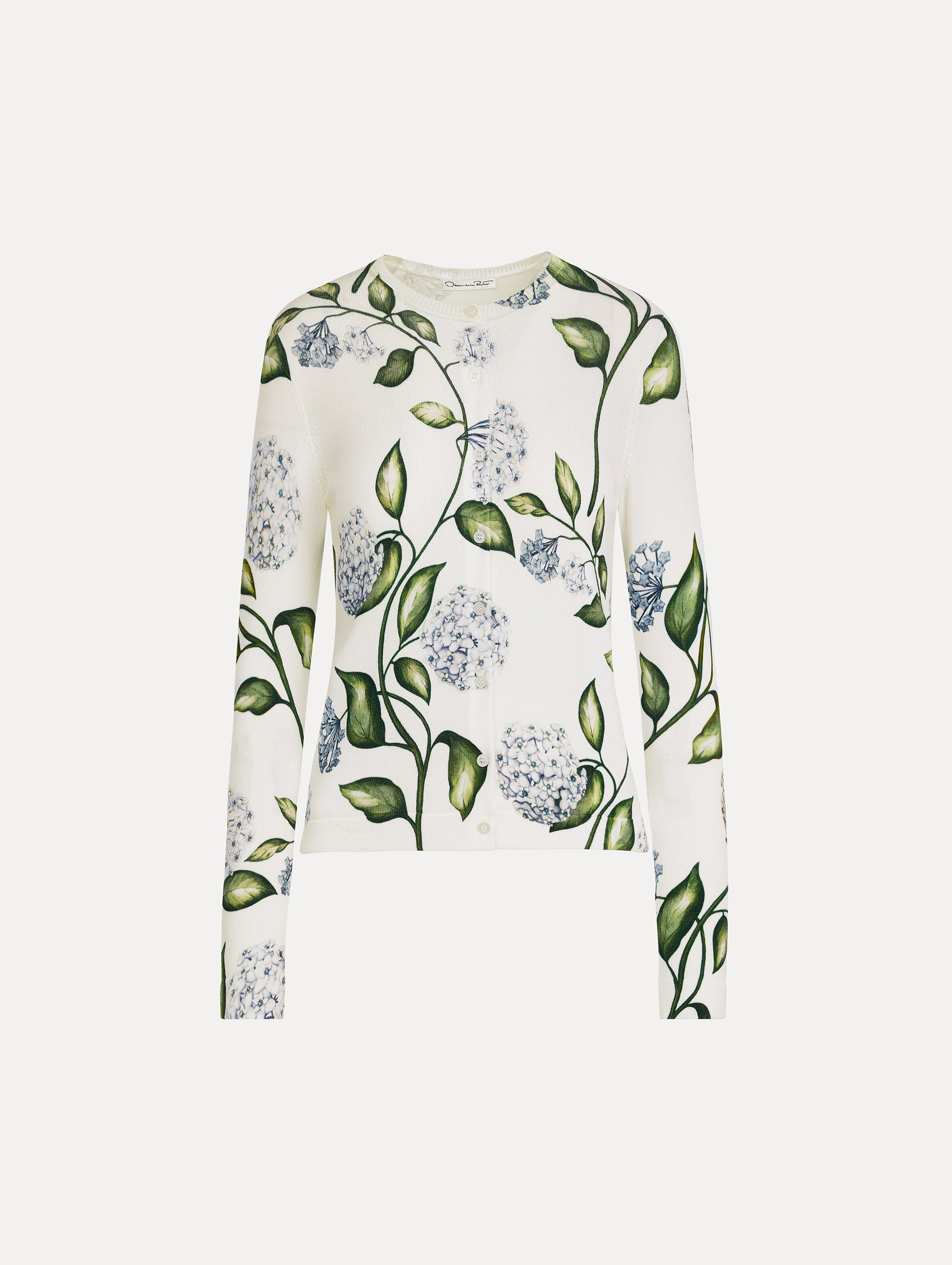 Oscar de la Renta Porcelain Flower-Printed Cardigan