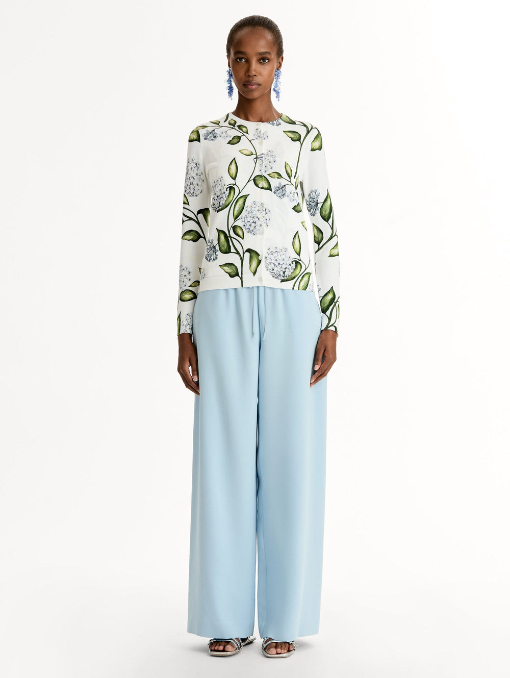 Oscar de la Renta Porcelain Flower-Printed Cardigan