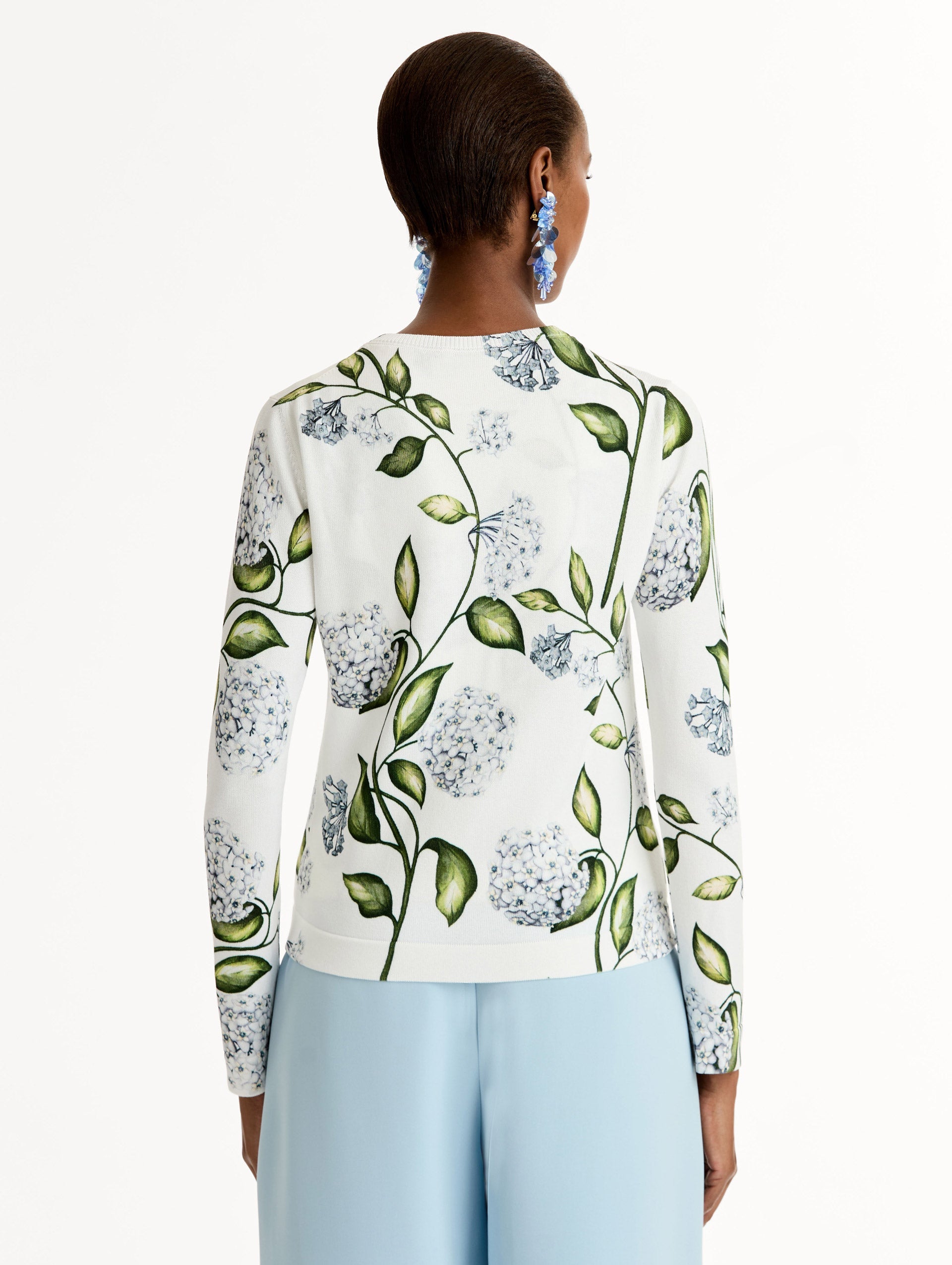 Oscar de la Renta Porcelain Flower-Printed Cardigan