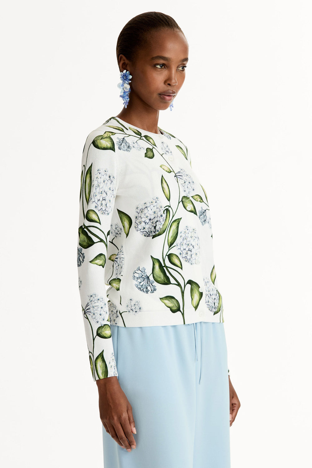 Oscar de la Renta Porcelain Flower-Printed Cardigan