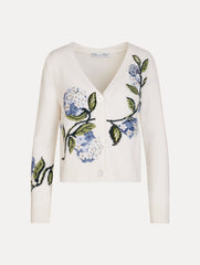 Oscar de la Renta Porcelain Flower Jacquard Cardigan