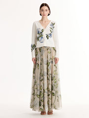 Oscar de la Renta Porcelain Flower Jacquard Cardigan