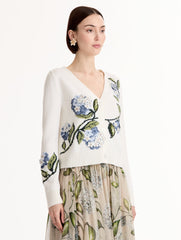 Oscar de la Renta Porcelain Flower Jacquard Cardigan