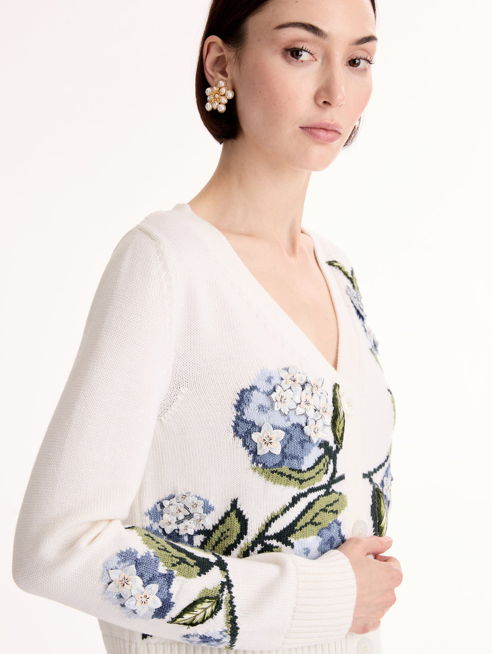 Oscar de la Renta Porcelain Flower Jacquard Cardigan