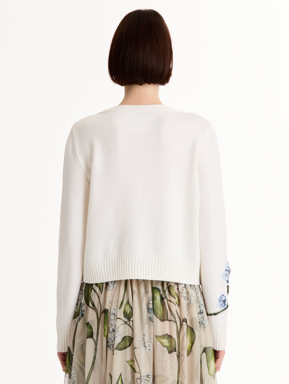 Oscar de la Renta Porcelain Flower Jacquard Cardigan