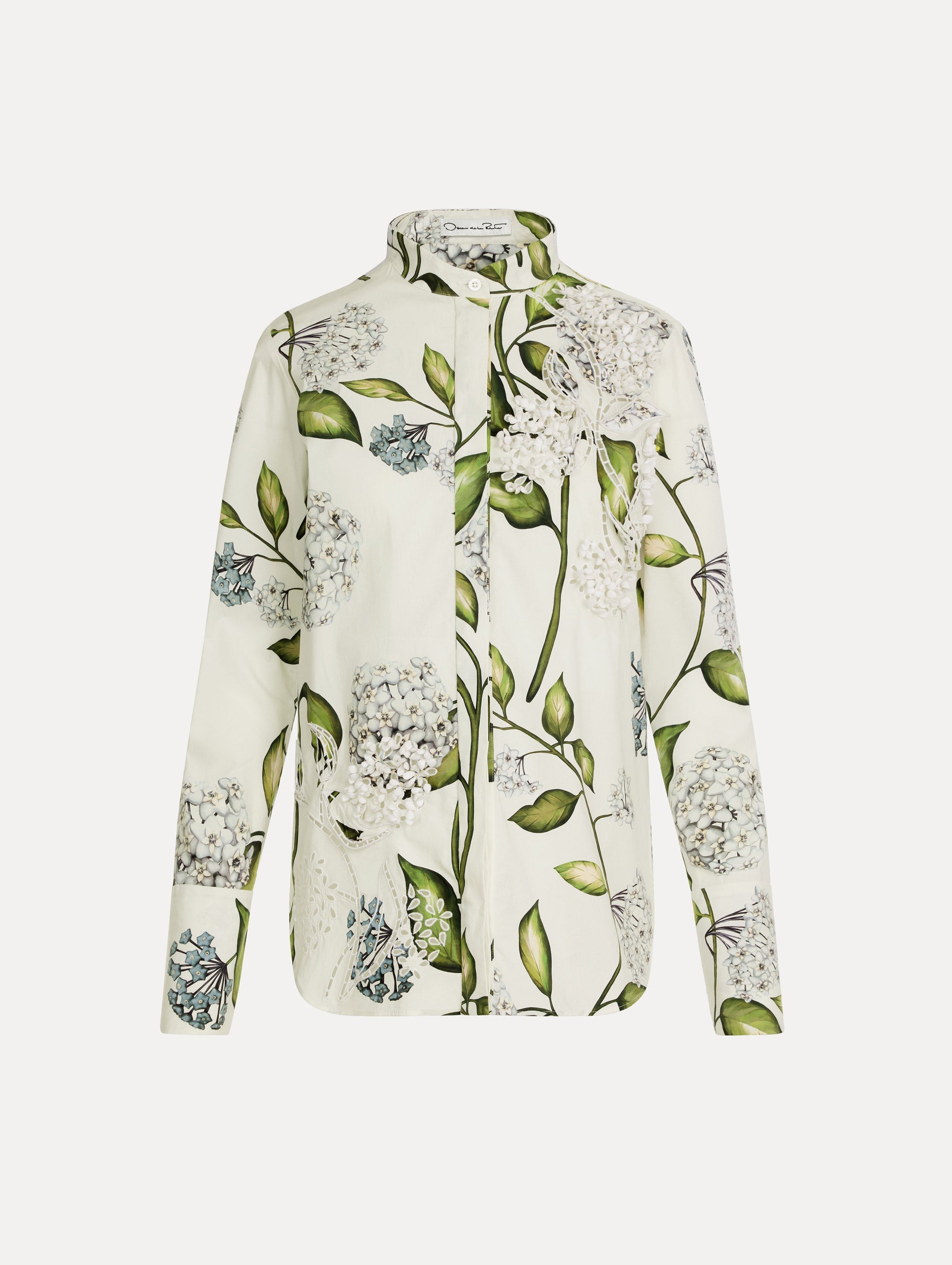 Oscar de la Renta Porcelain Flower Cotton Poplin Blouse