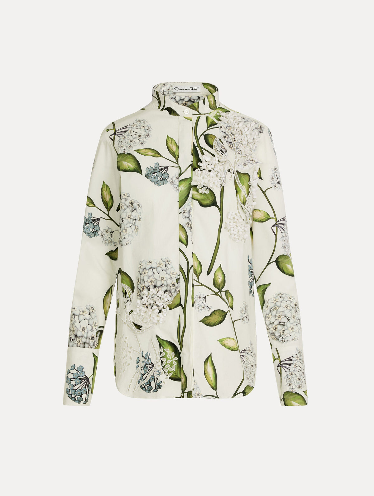 Oscar de la Renta Porcelain Flower Cotton Poplin Blouse