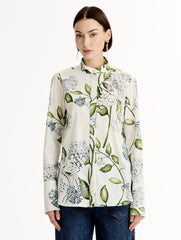 Oscar de la Renta Porcelain Flower Cotton Poplin Blouse