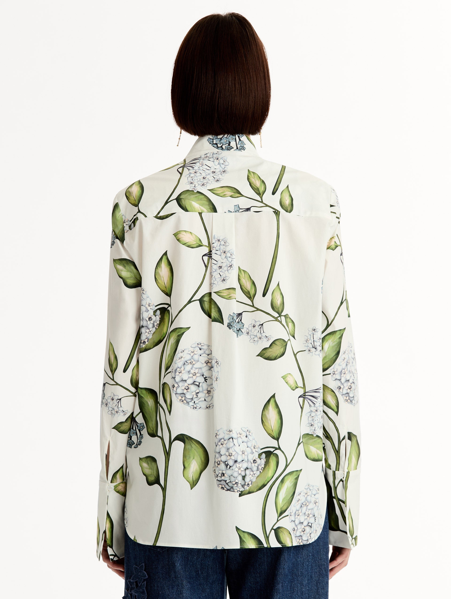 Oscar de la Renta Porcelain Flower Cotton Poplin Blouse