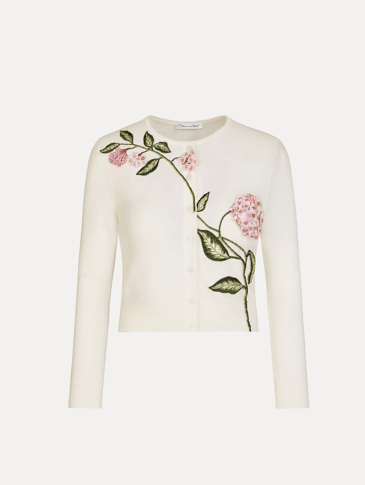 Oscar de la Renta Porcelain Flower Threadwork Cropped Cardigan
