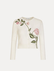 Oscar de la Renta Porcelain Flower Threadwork Cropped Cardigan
