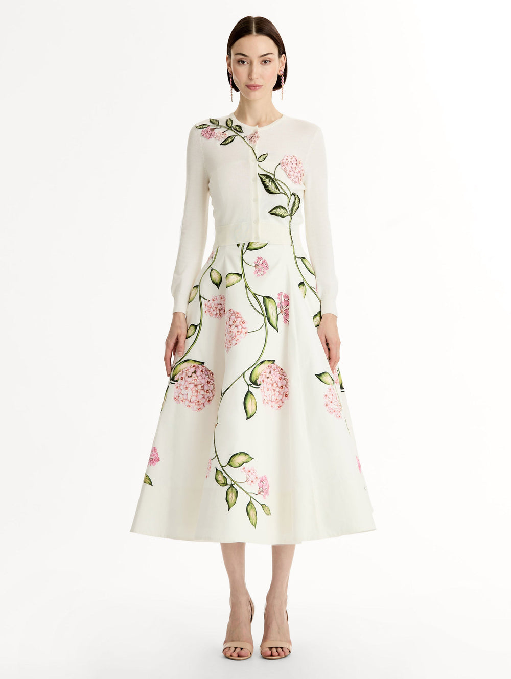 Oscar de la Renta Porcelain Flower Threadwork Cropped Cardigan
