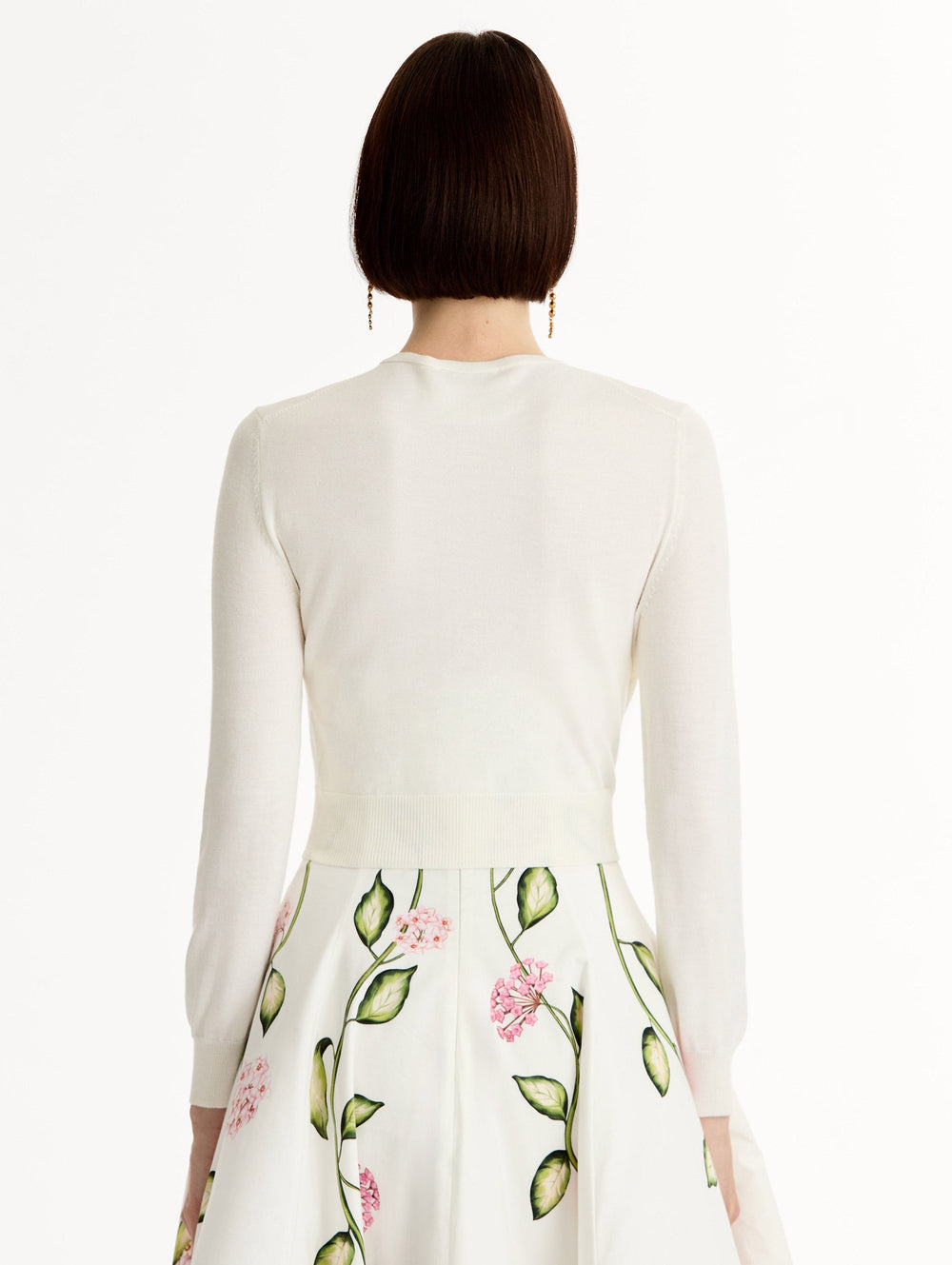 Oscar de la Renta Porcelain Flower Threadwork Cropped Cardigan