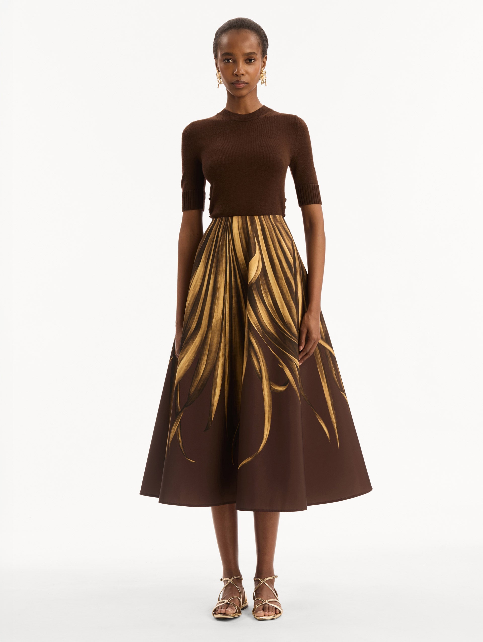 Oscar de la Renta Palm Leaves Faille Skirt