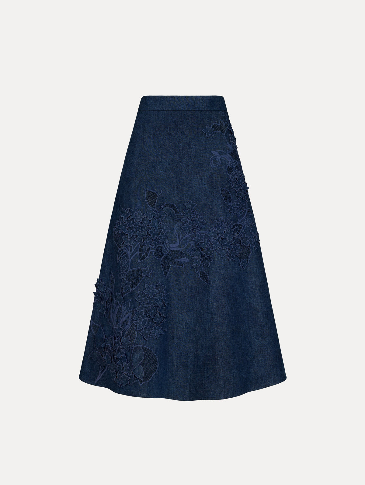 Oscar de la Renta Porcelain Flower Cutout Denim Skirt