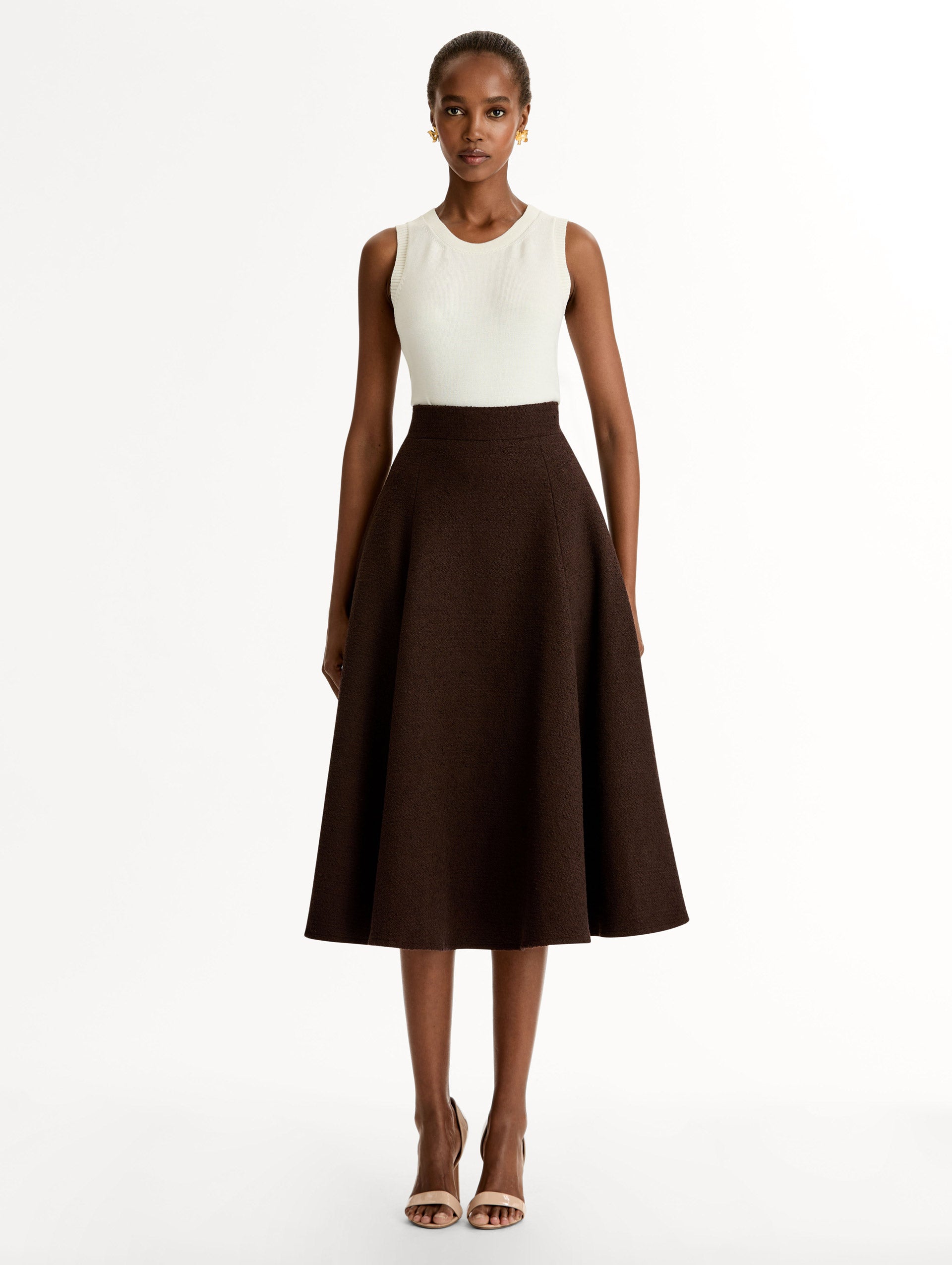 Oscar de la Renta Wool Tweed Pleated Skirt