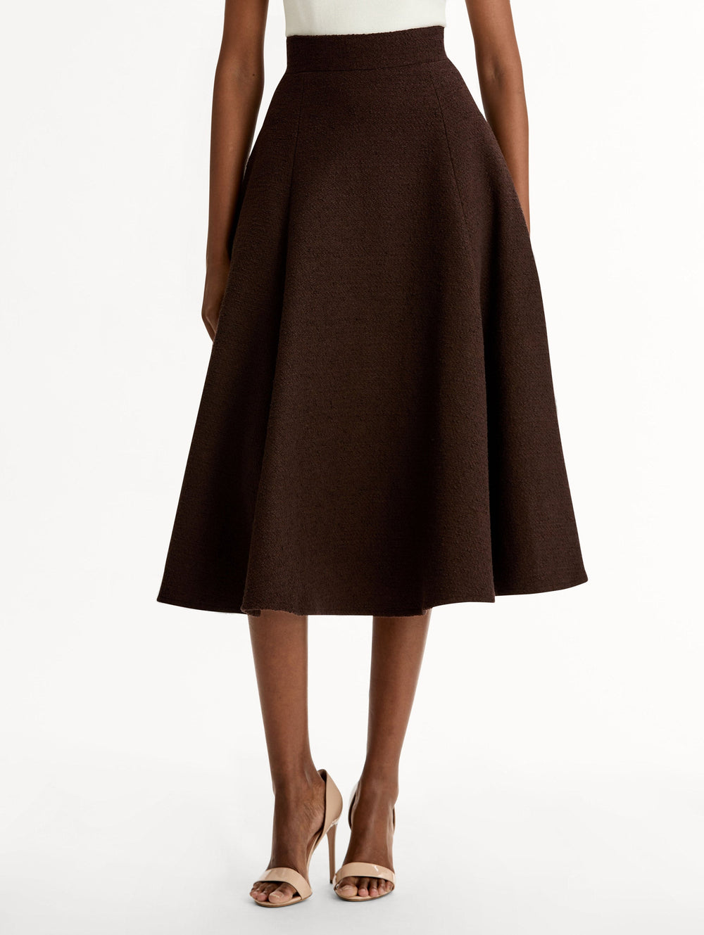 Oscar de la Renta Wool Tweed Pleated Skirt