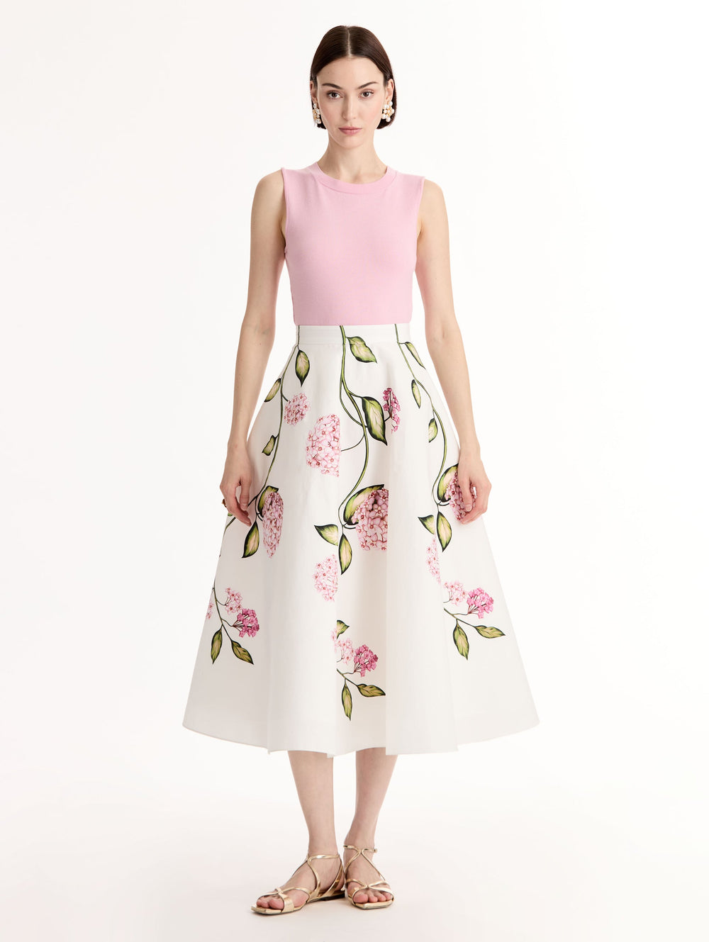 Oscar de la Renta Porcelain Flower Cotton Poplin Skirt