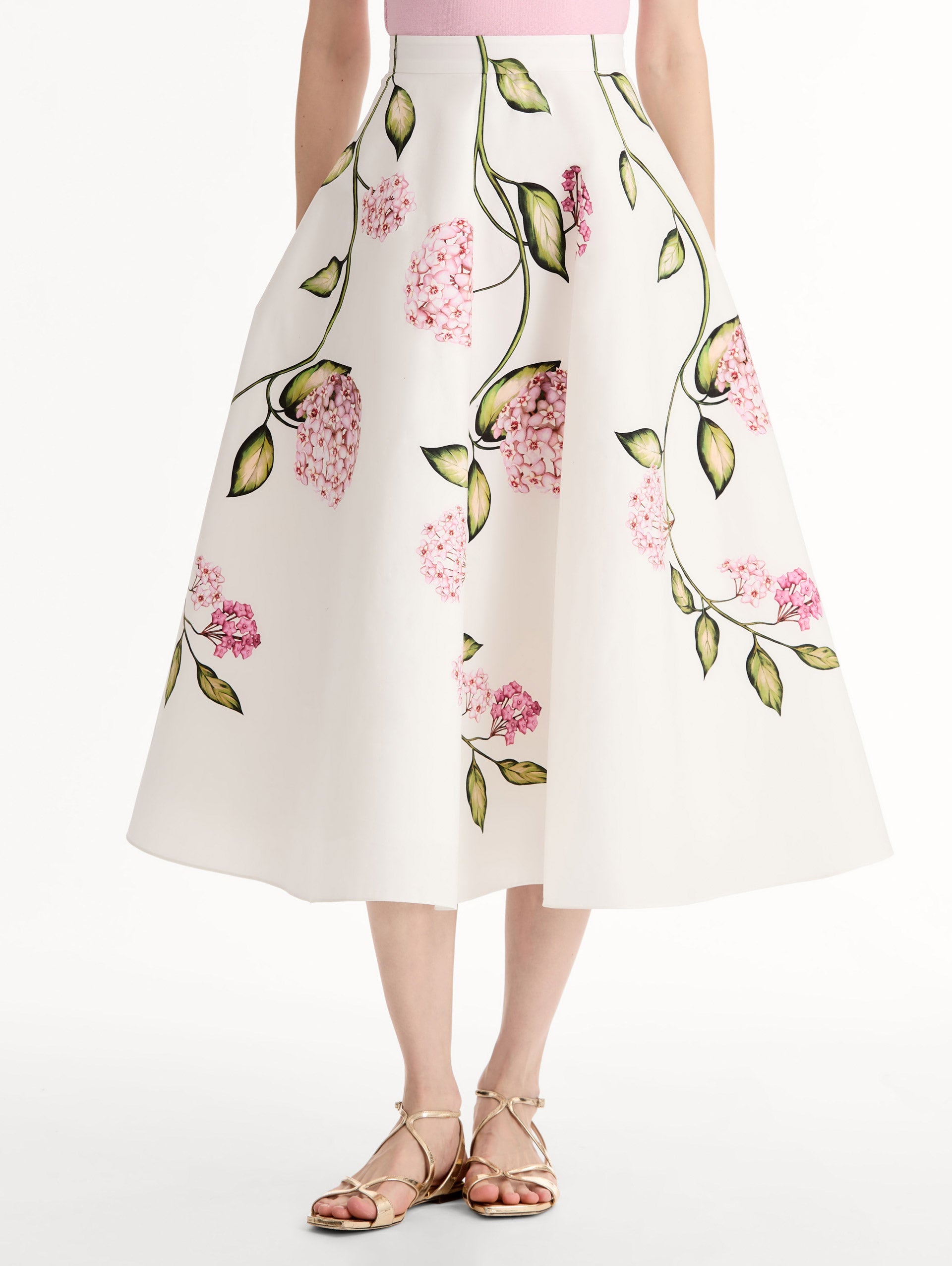 Oscar de la Renta Porcelain Flower Cotton Poplin Skirt