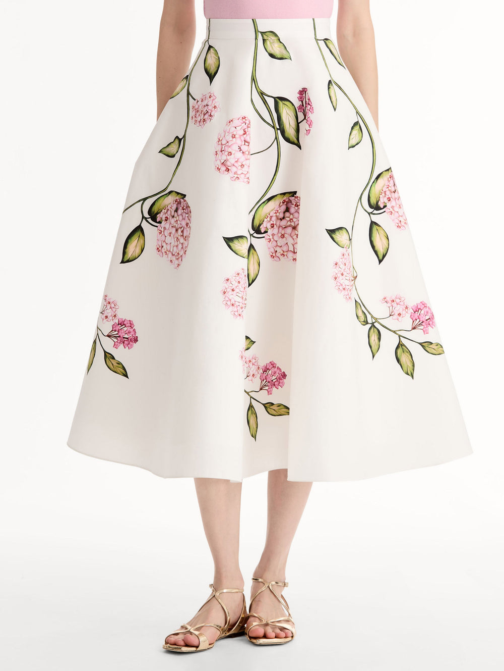 Oscar de la Renta Porcelain Flower Cotton Poplin Skirt