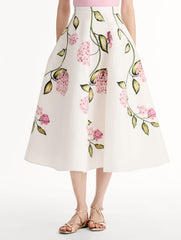 Oscar de la Renta Porcelain Flower Cotton Poplin Skirt