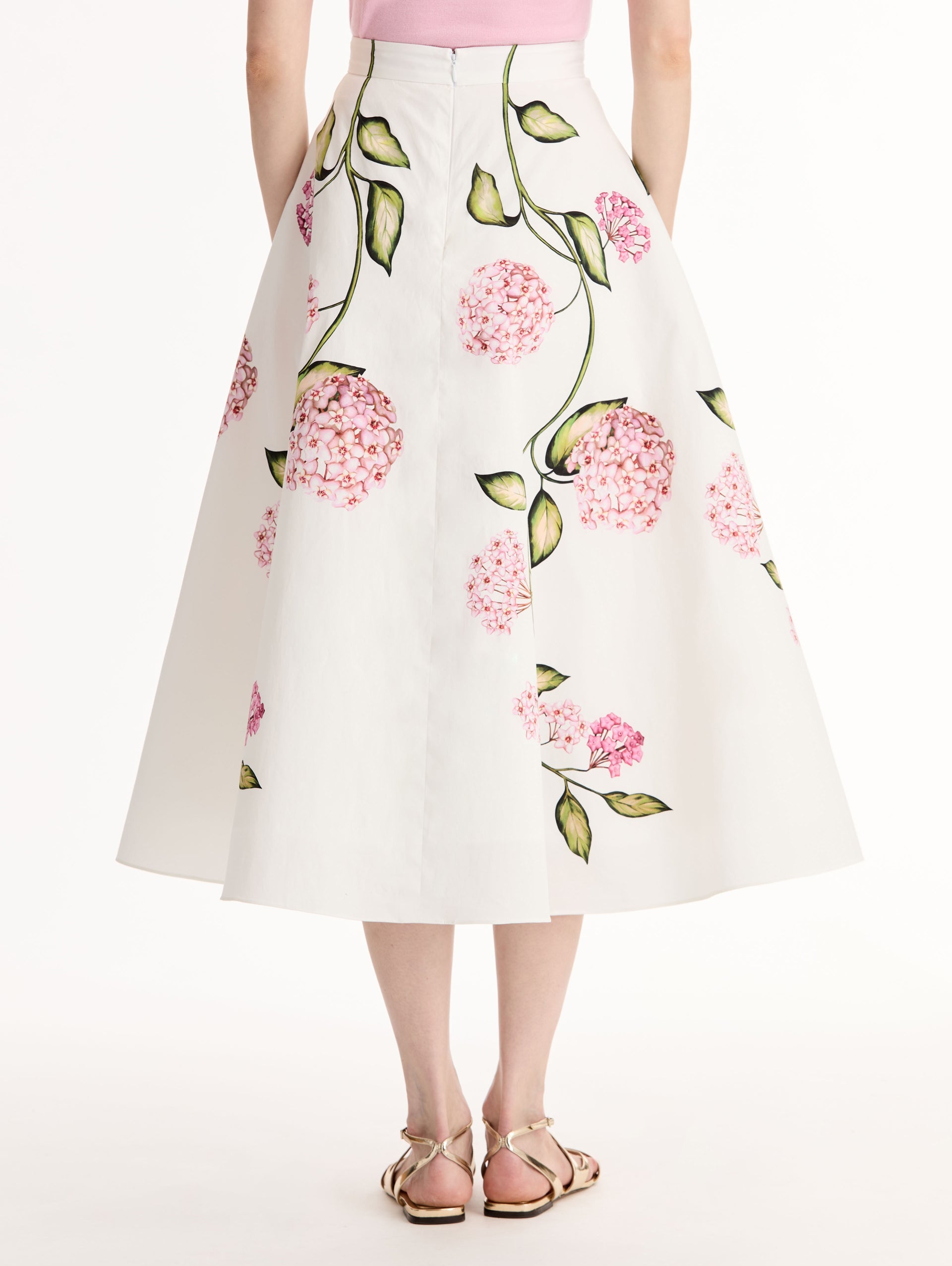 Oscar de la Renta Porcelain Flower Cotton Poplin Skirt