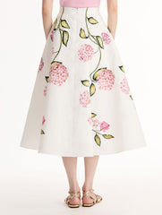 Oscar de la Renta Porcelain Flower Cotton Poplin Skirt