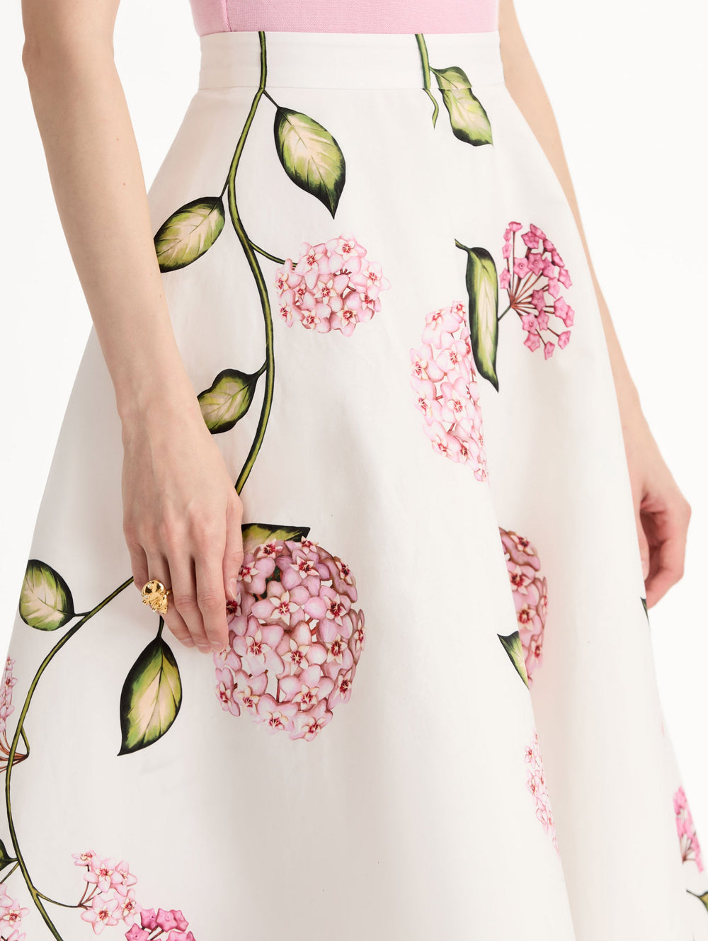Oscar de la Renta Porcelain Flower Cotton Poplin Skirt