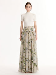 Oscar de la Renta Porcelain Flower Chiffon Maxi Skirt