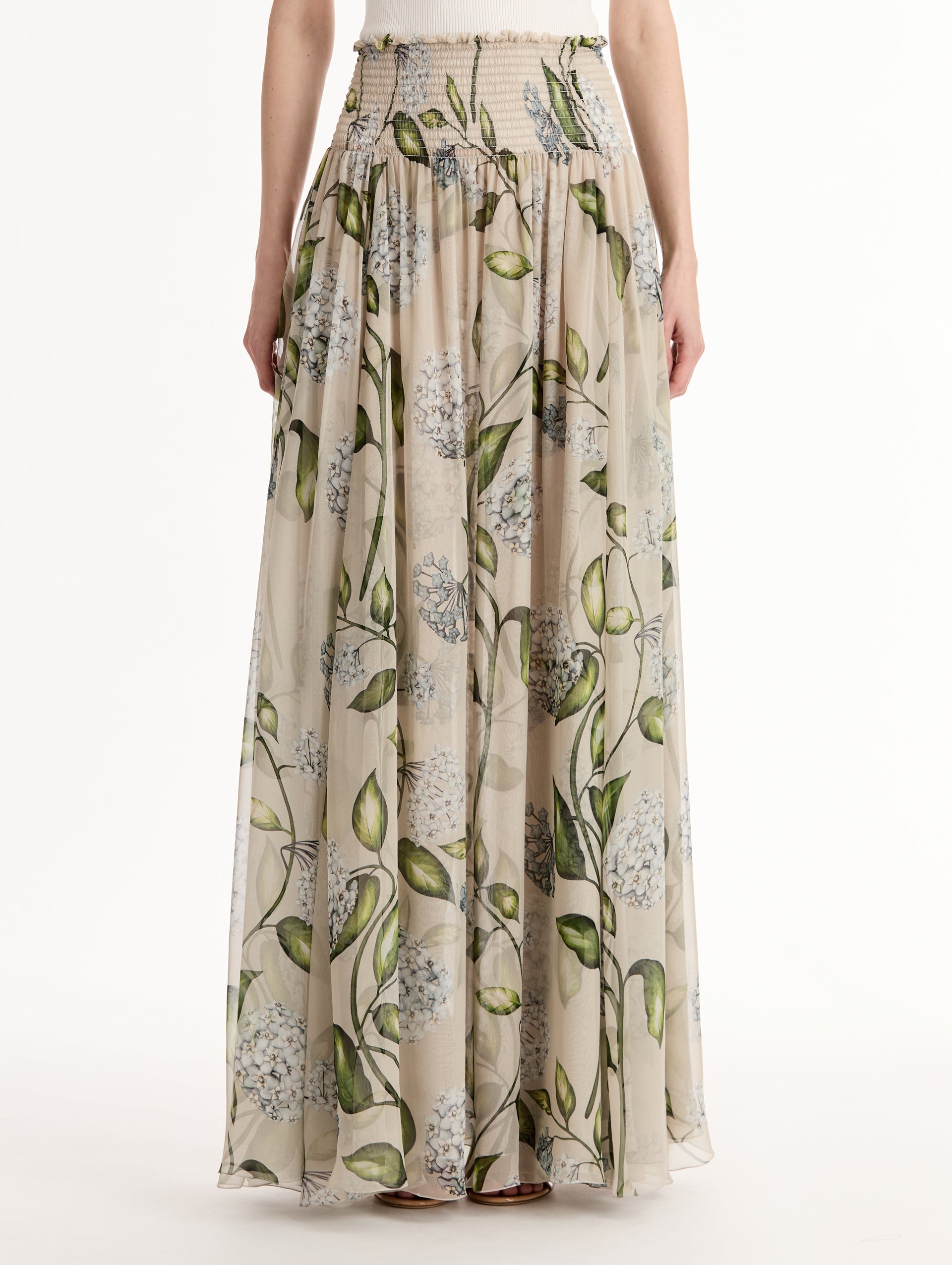 Oscar de la Renta Porcelain Flower Chiffon Maxi Skirt