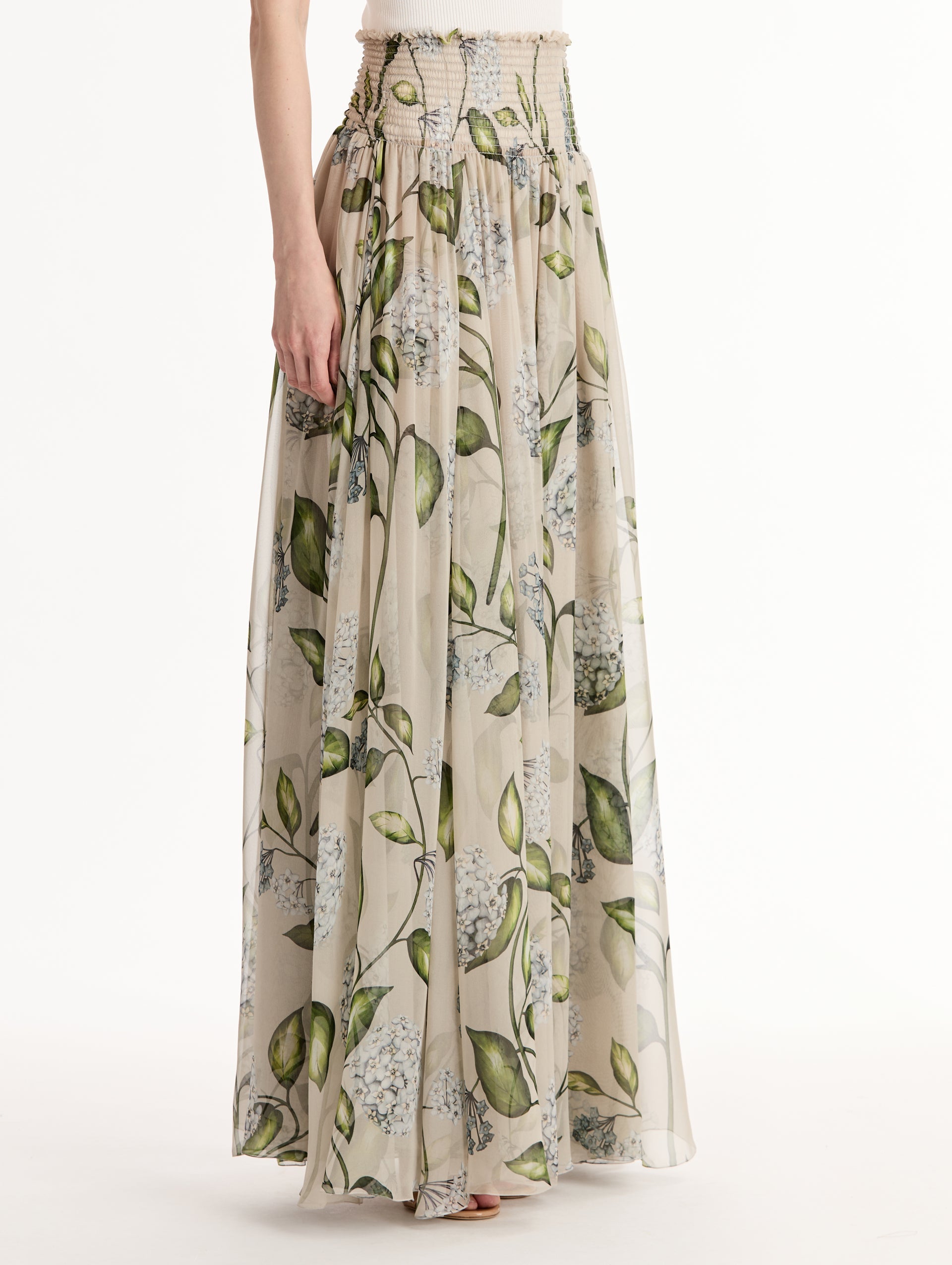 Oscar de la Renta Porcelain Flower Chiffon Maxi Skirt
