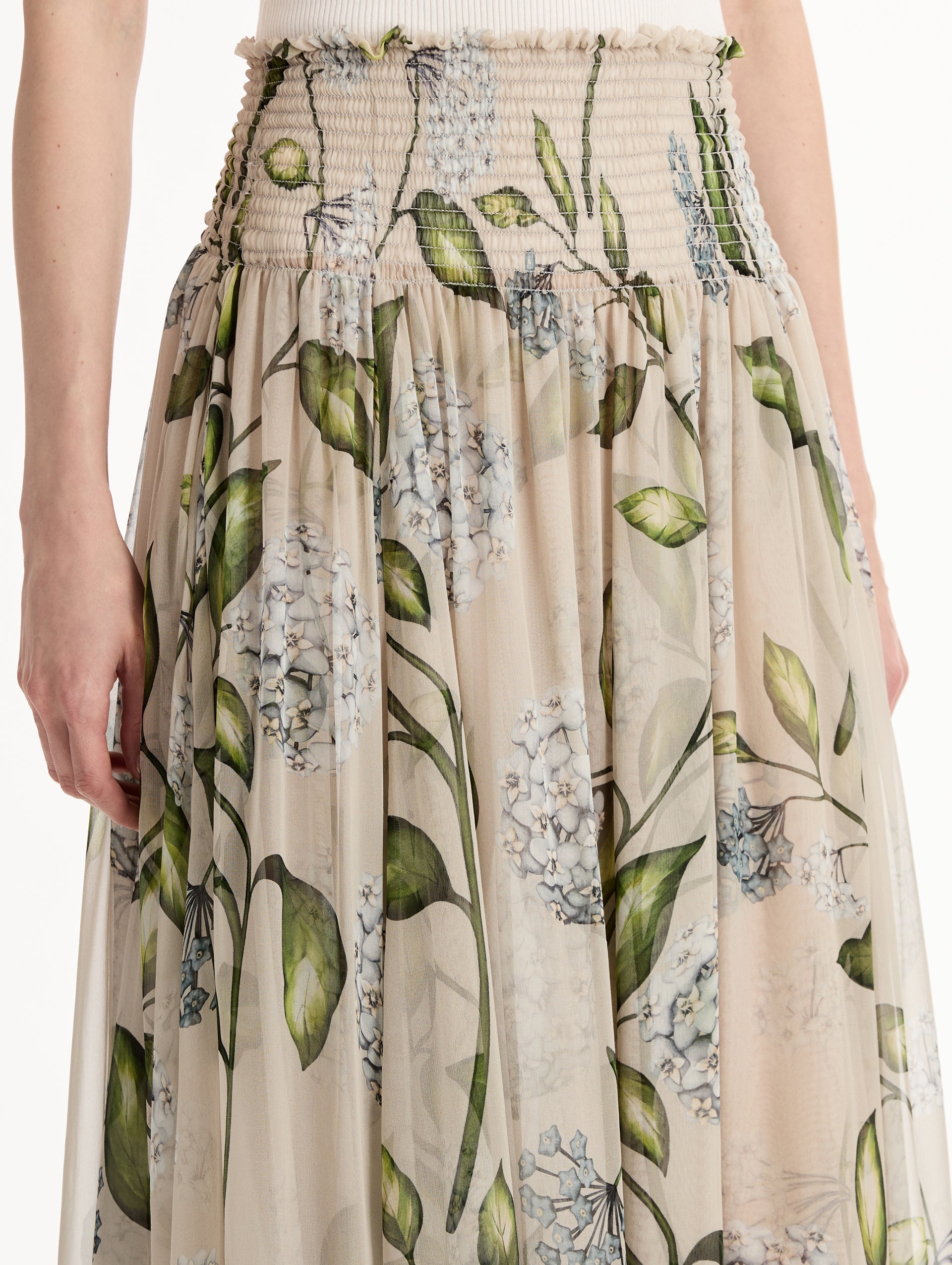 Oscar de la Renta Porcelain Flower Chiffon Maxi Skirt