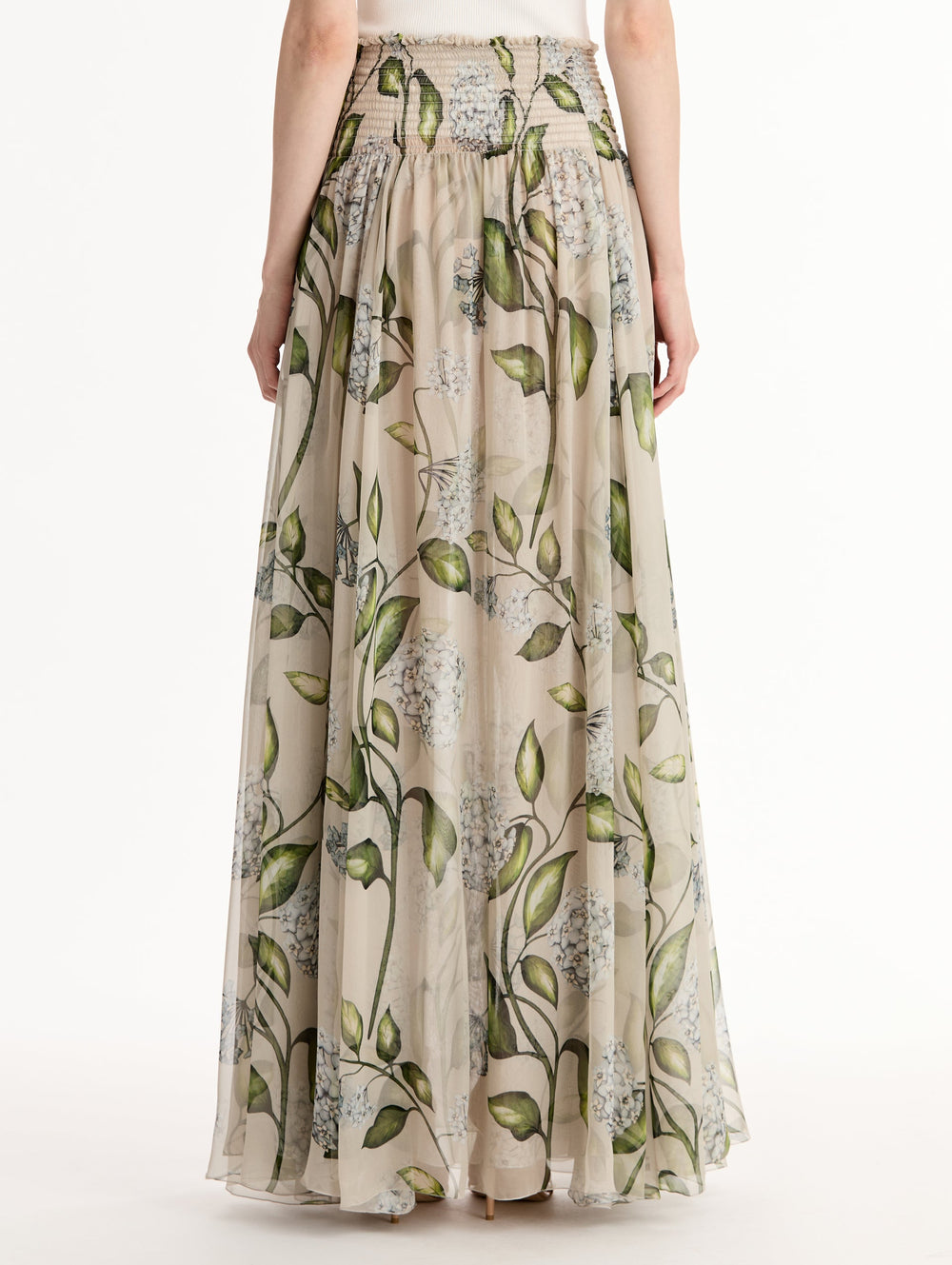 Oscar de la Renta Porcelain Flower Chiffon Maxi Skirt